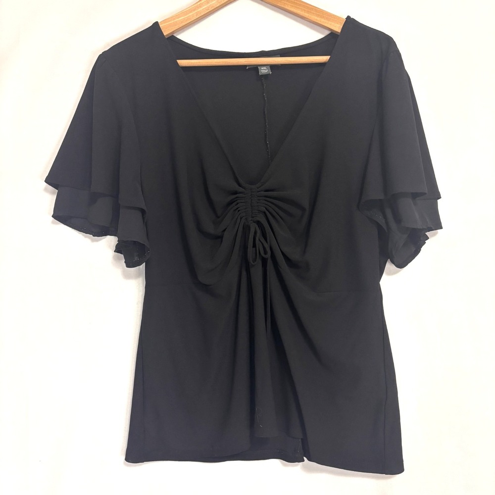 BOLD Elements Cut to Curve Women's Flutter Sleeve Chiffon Layered Top Sz XXL